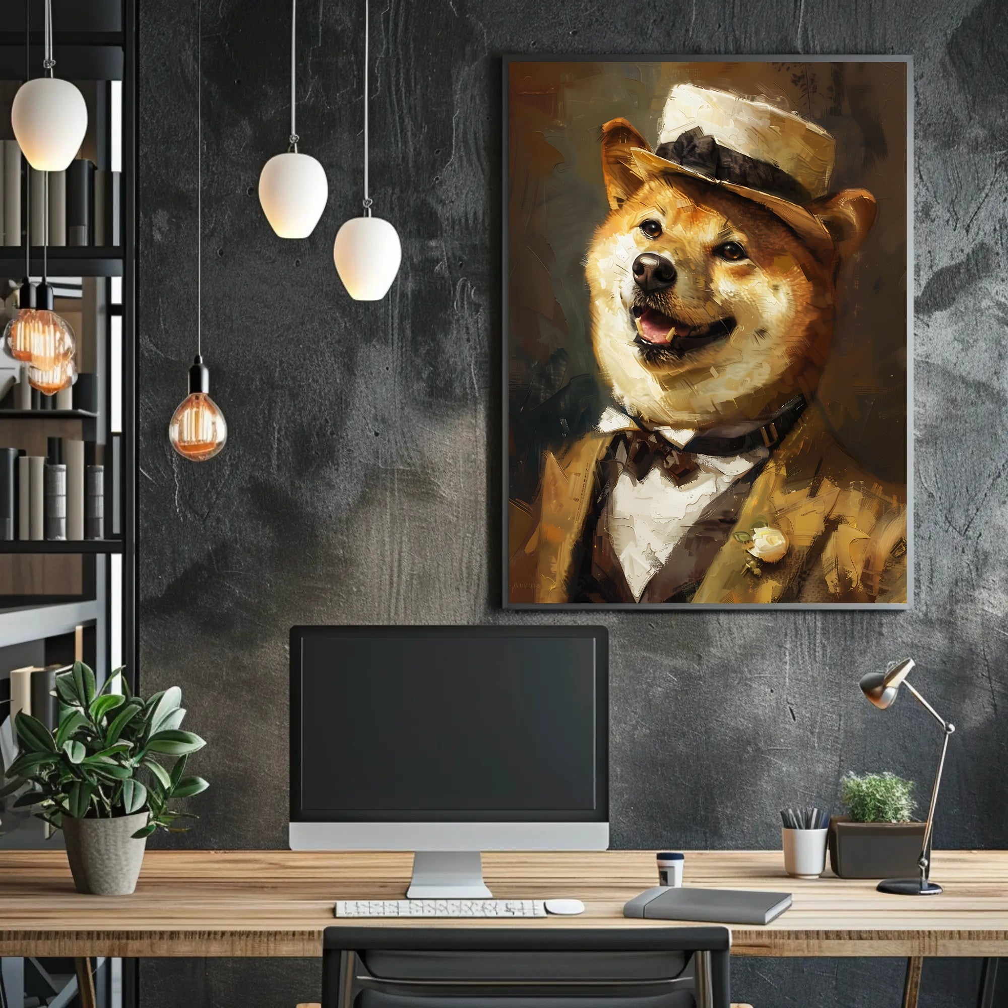 Shiba Inu in Vintage Attire: Artistic Poster PosterGoat