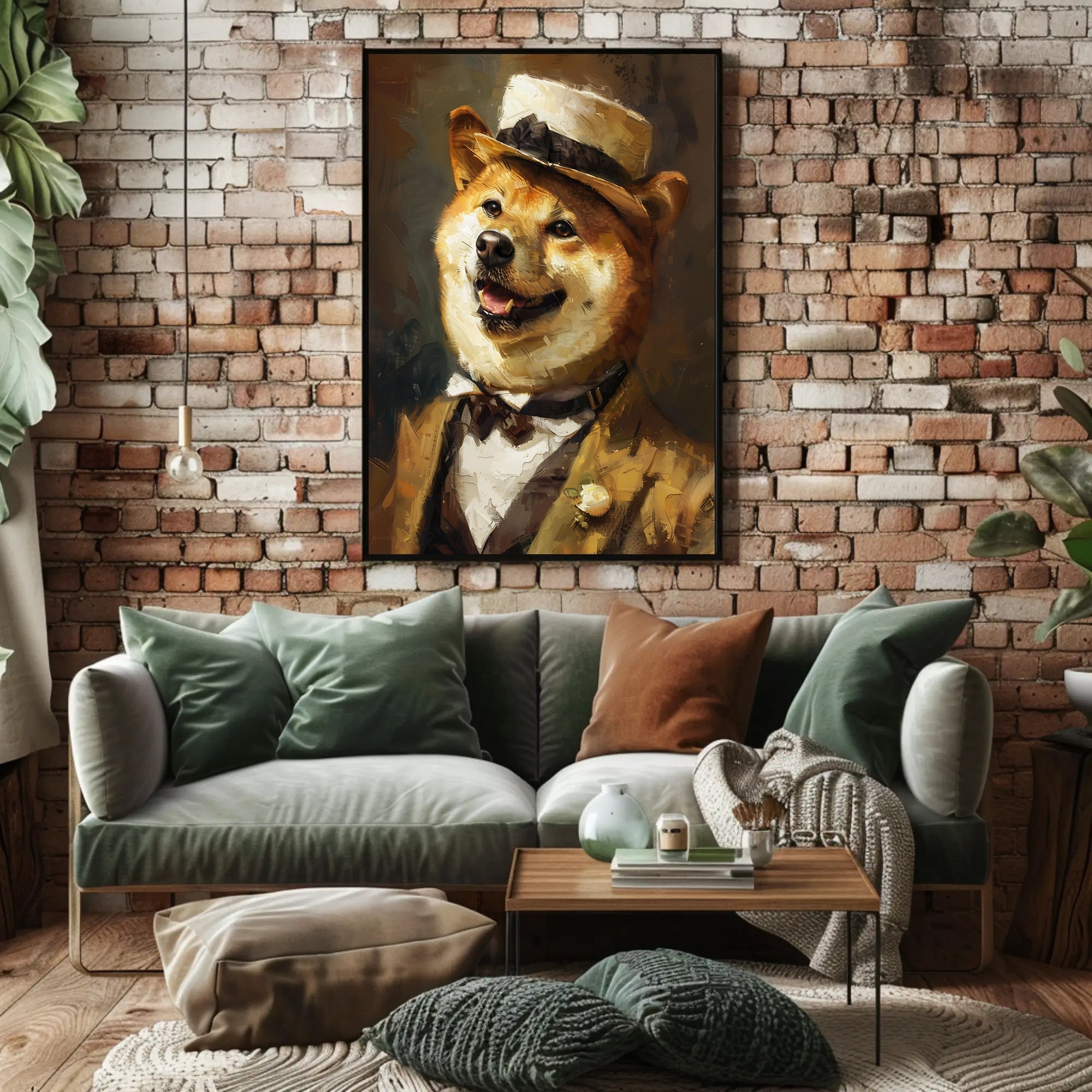 Shiba Inu in Vintage Attire: Artistic Poster PosterGoat
