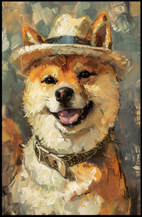Shiba Inu with Straw Hat Artistic Dog Breed Poster PosterGoat