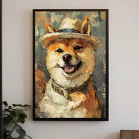 Shiba Inu with Straw Hat Artistic Dog Breed Poster PosterGoat