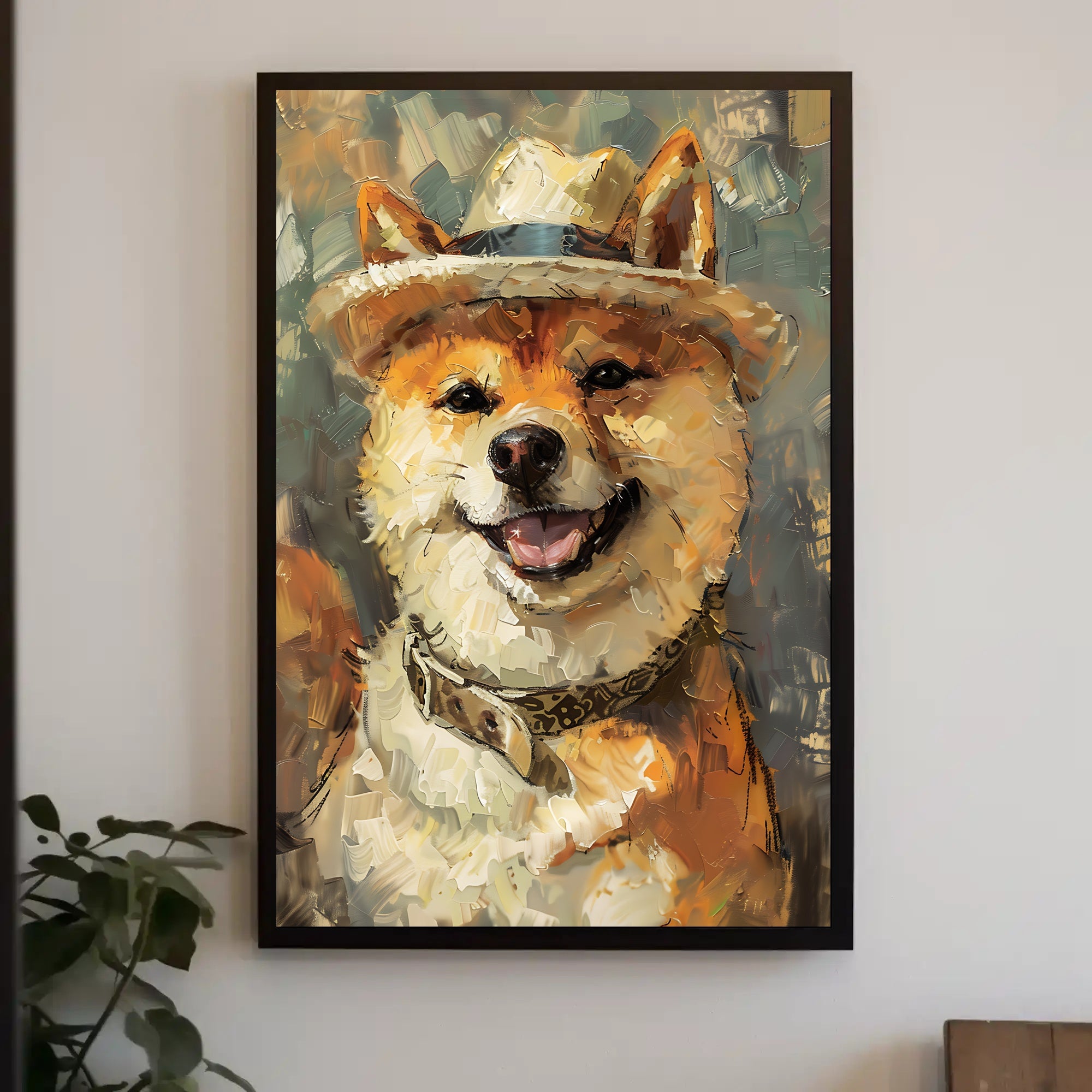 Shiba Inu with Straw Hat Artistic Dog Breed Poster PosterGoat