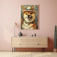 Shiba Inu with Straw Hat Artistic Dog Breed Poster PosterGoat