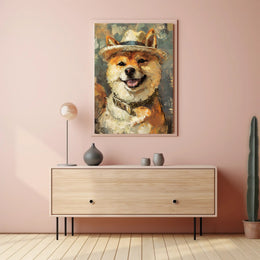 Shiba Inu with Straw Hat Artistic Dog Breed Poster PosterGoat