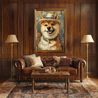 Shiba Inu with Straw Hat Artistic Dog Breed Poster PosterGoat