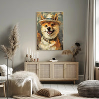 Shiba Inu with Straw Hat Artistic Dog Breed Poster PosterGoat