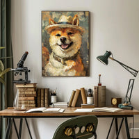 Shiba Inu with Straw Hat Artistic Dog Breed Poster PosterGoat
