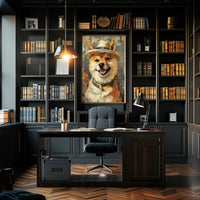 Shiba Inu with Straw Hat Artistic Dog Breed Poster PosterGoat
