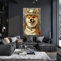 Shiba Inu with Straw Hat Artistic Dog Breed Poster PosterGoat