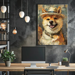 Shiba Inu with Straw Hat Artistic Dog Breed Poster PosterGoat