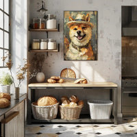 Shiba Inu with Straw Hat Artistic Dog Breed Poster PosterGoat