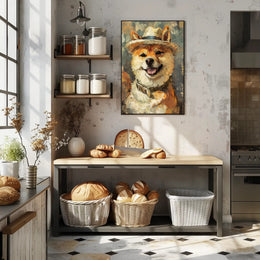 Shiba Inu with Straw Hat Artistic Dog Breed Poster PosterGoat