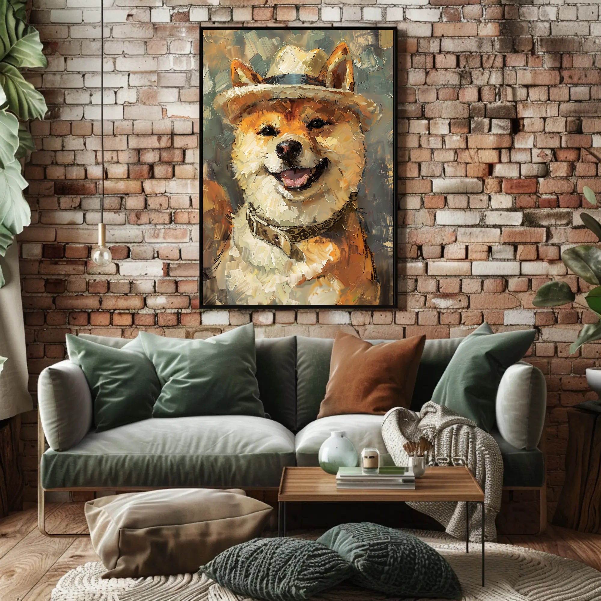 Shiba Inu with Straw Hat Artistic Dog Breed Poster PosterGoat