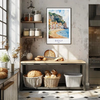 Sicilian Coastal Serenity Scenic Watercolor Travel Poster PosterGoat