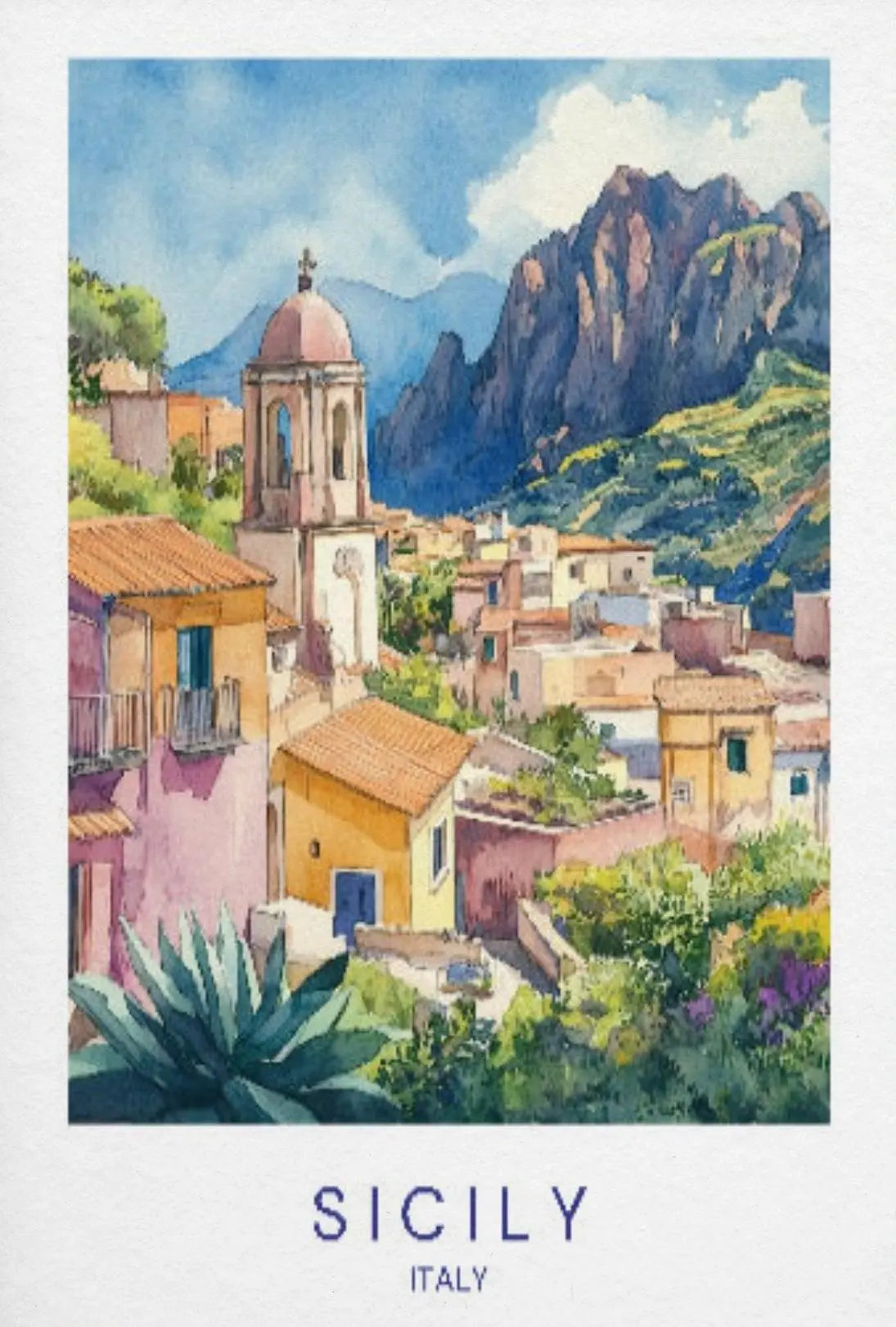 Sicily Escape Mediterranean Architectural Travel Poster PosterGoat