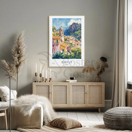Sicily Escape Mediterranean Architectural Travel Poster PosterGoat