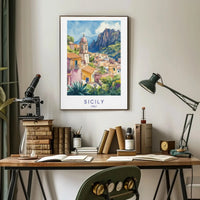 Sicily Escape Mediterranean Architectural Travel Poster PosterGoat
