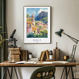 Sicily Escape Mediterranean Architectural Travel Poster PosterGoat