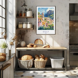 Sicily Escape Mediterranean Architectural Travel Poster PosterGoat