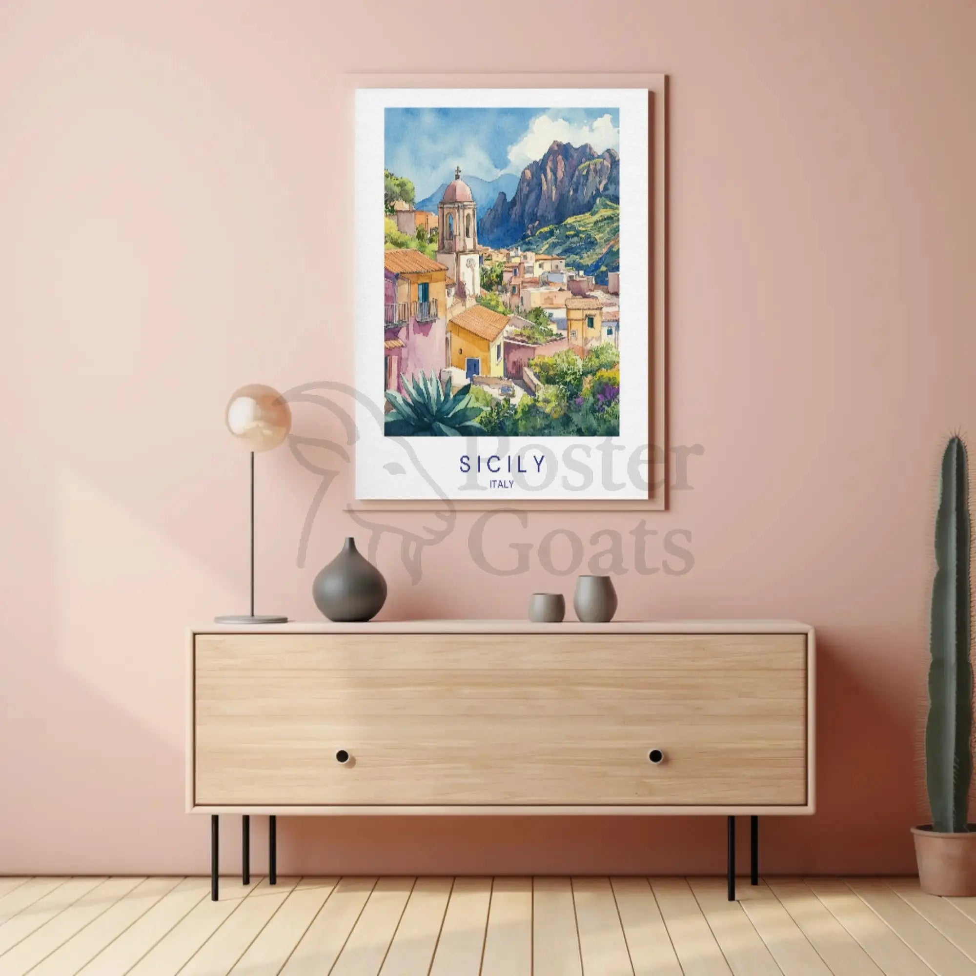 Sicily Escape Mediterranean Architectural Travel Poster PosterGoat