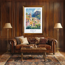 Sicily Escape Mediterranean Architectural Travel Poster PosterGoat
