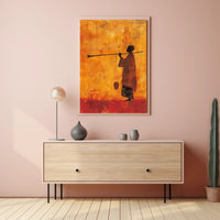 Silhouetted Figure with Trumpet in Cultural or Heritage Poster PosterGoat