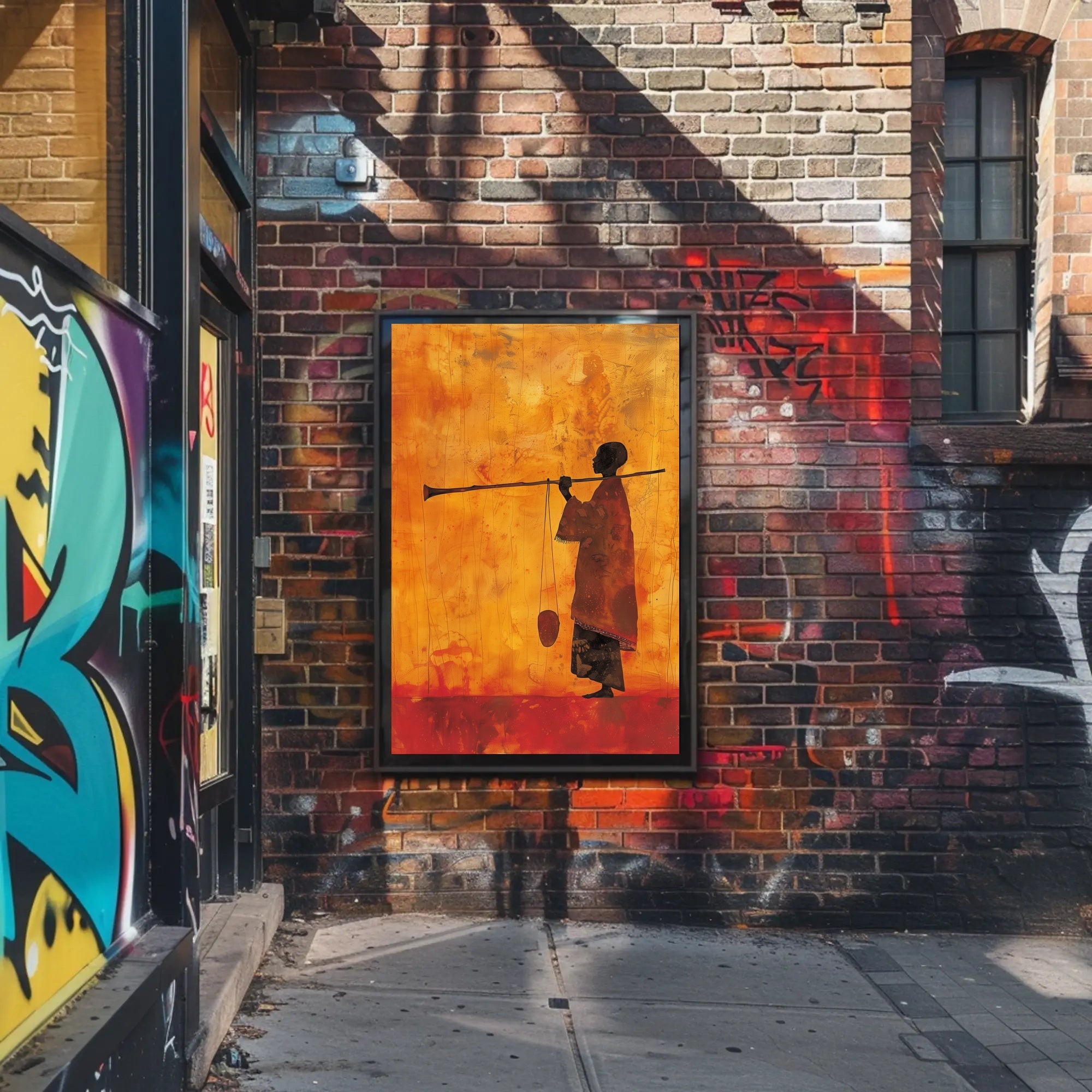 Silhouetted Figure with Trumpet in Cultural or Heritage Poster PosterGoat