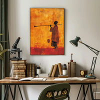 Silhouetted Figure with Trumpet in Cultural or Heritage Poster PosterGoat