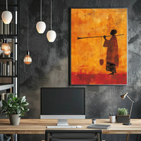 Silhouetted Figure with Trumpet in Cultural or Heritage Poster PosterGoat