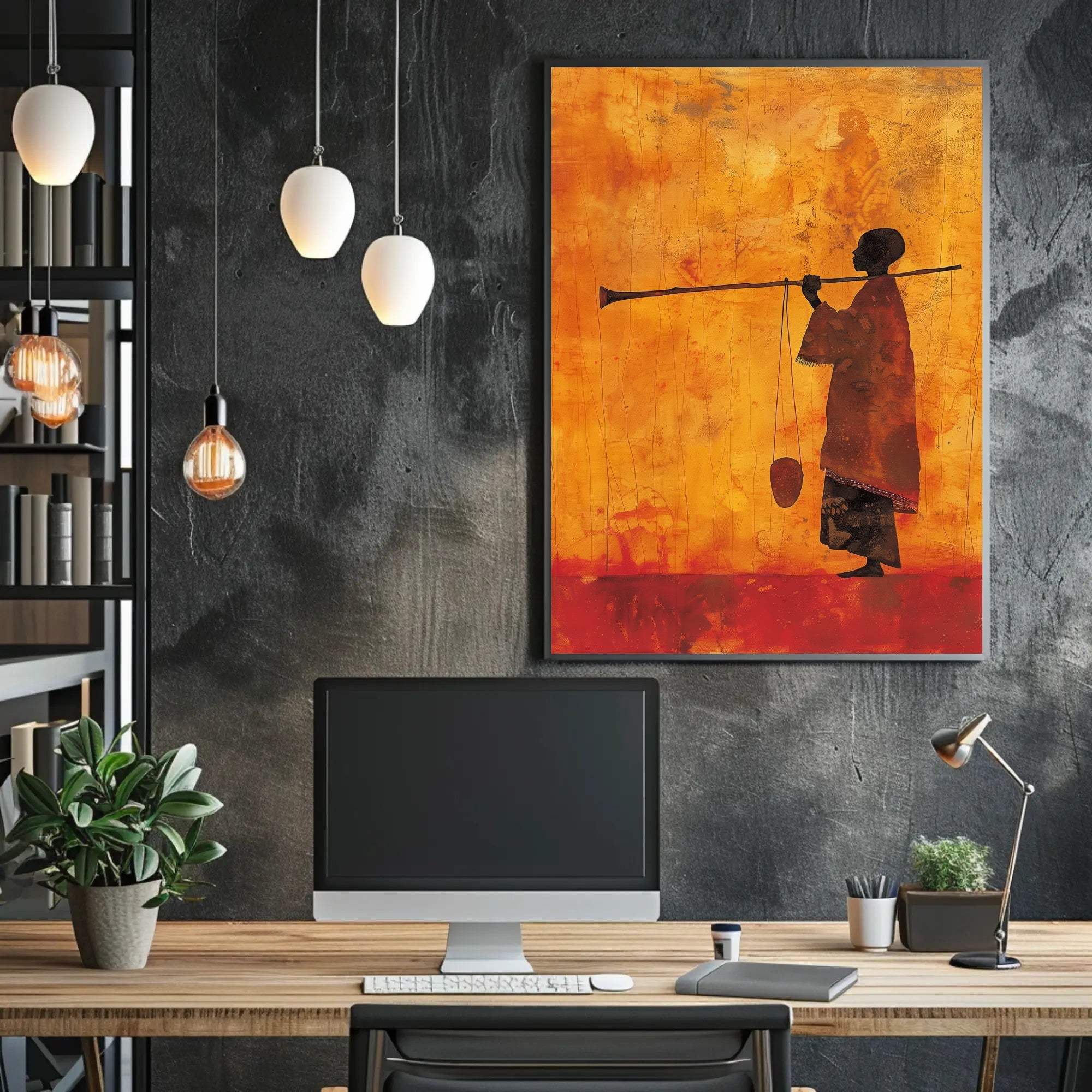 Silhouetted Figure with Trumpet in Cultural or Heritage Poster PosterGoat
