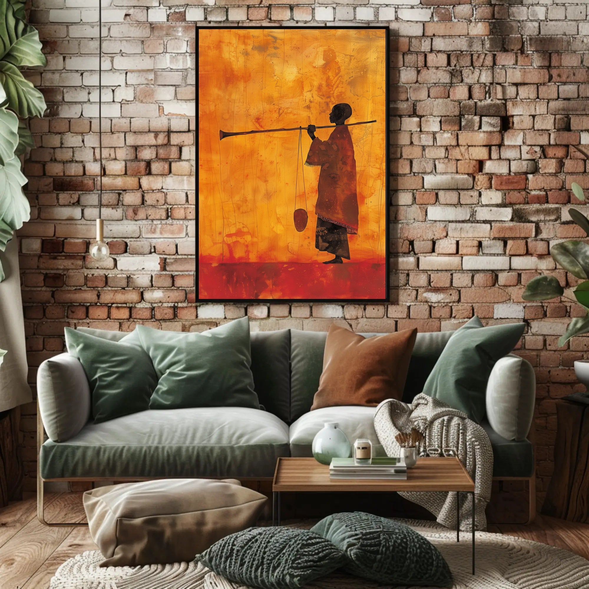 Silhouetted Figure with Trumpet in Cultural or Heritage Poster PosterGoat