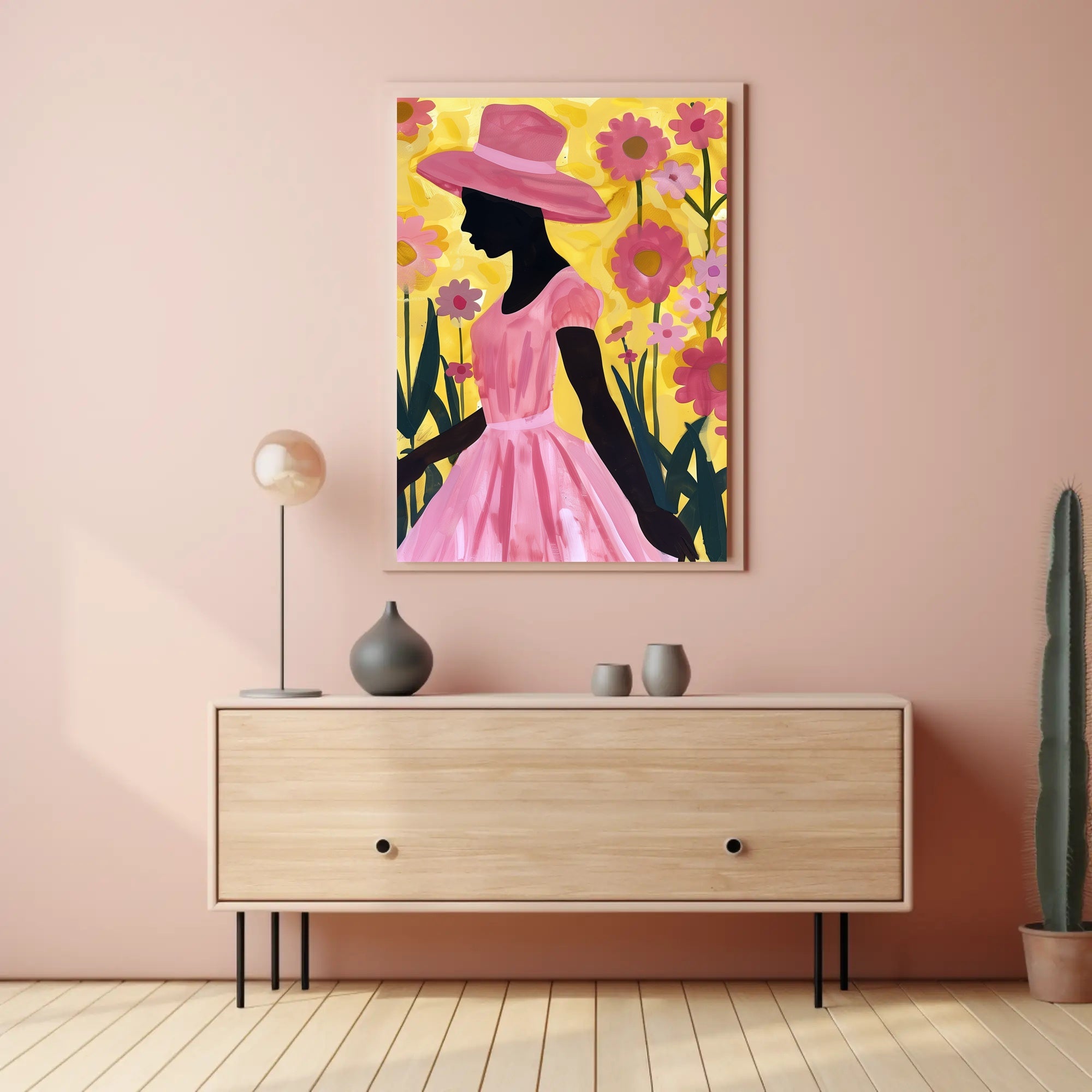 Silhouetted Woman in Pink: Artistic Poster PosterGoat