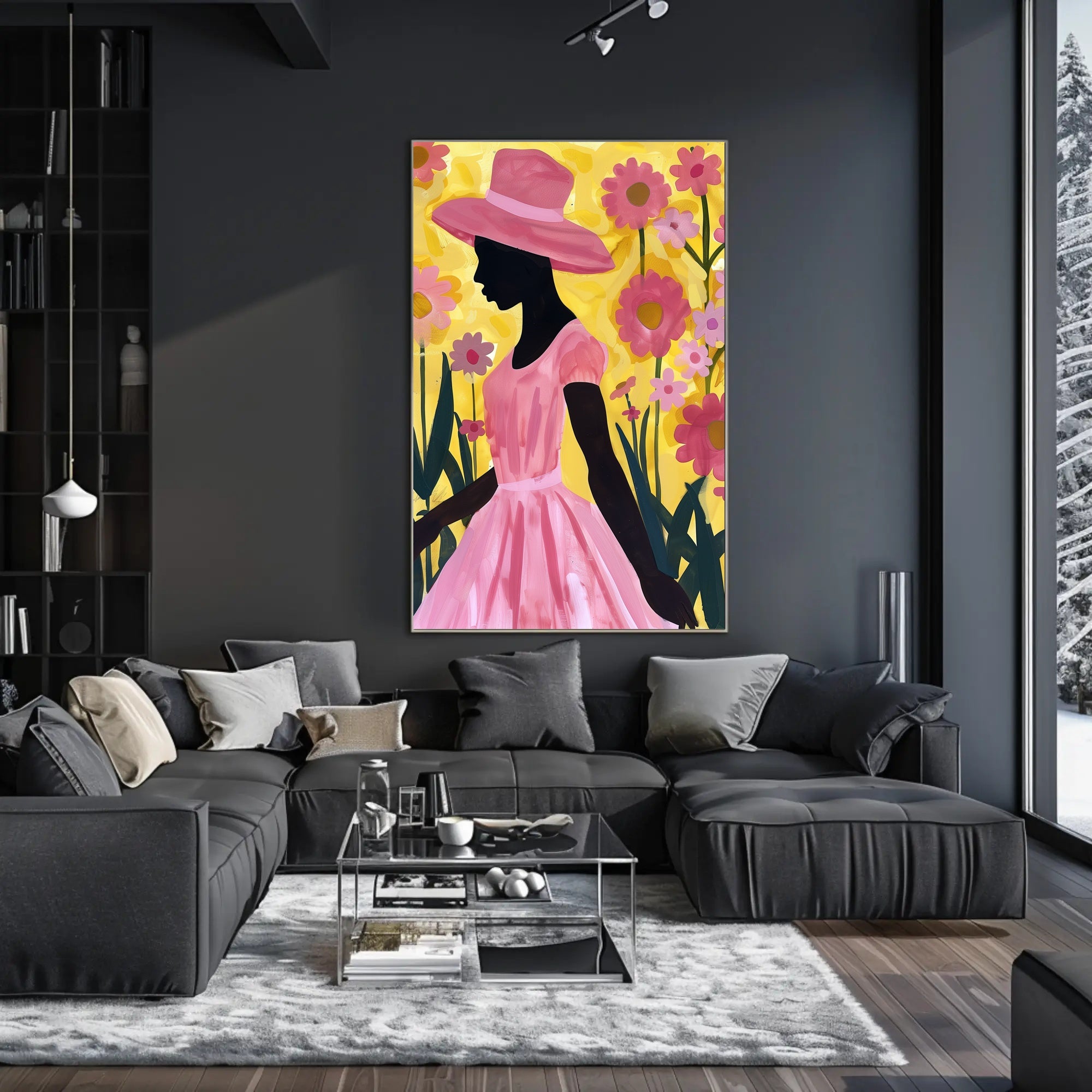 Silhouetted Woman in Pink: Artistic Poster PosterGoat