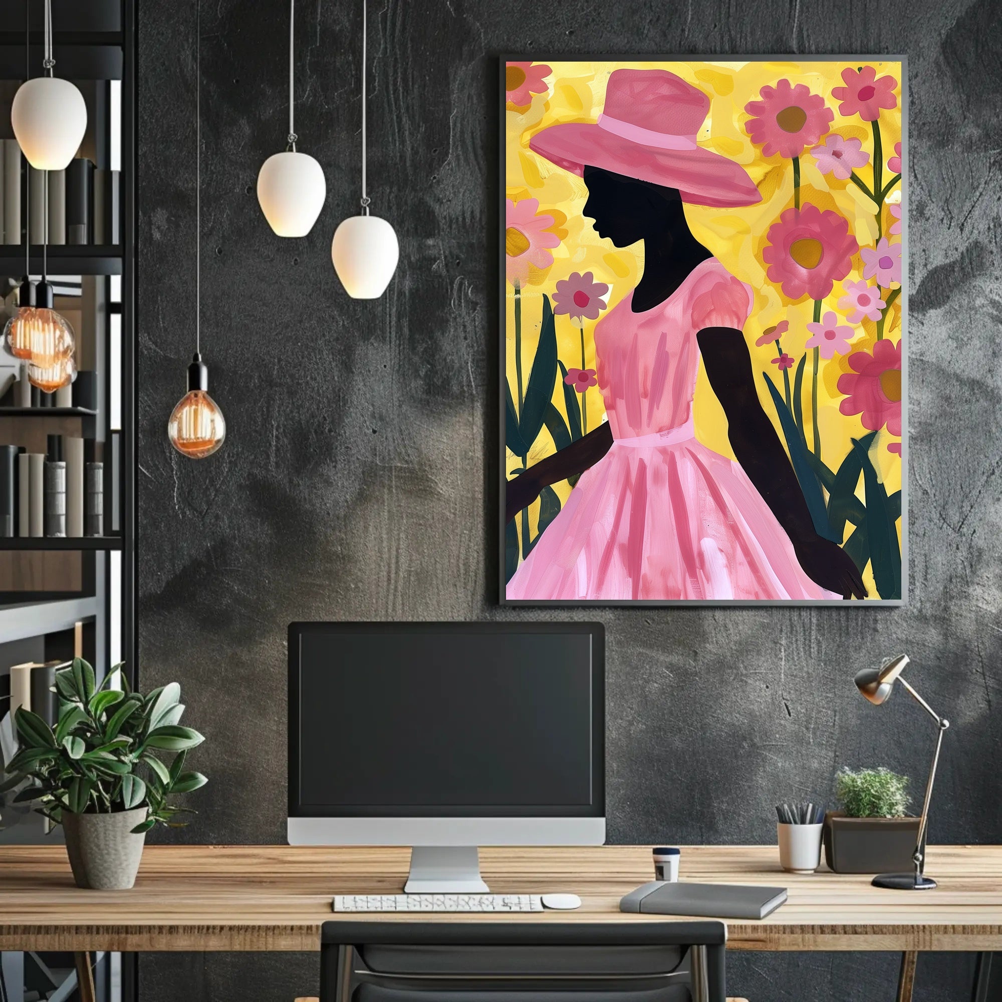 Silhouetted Woman in Pink: Artistic Poster PosterGoat
