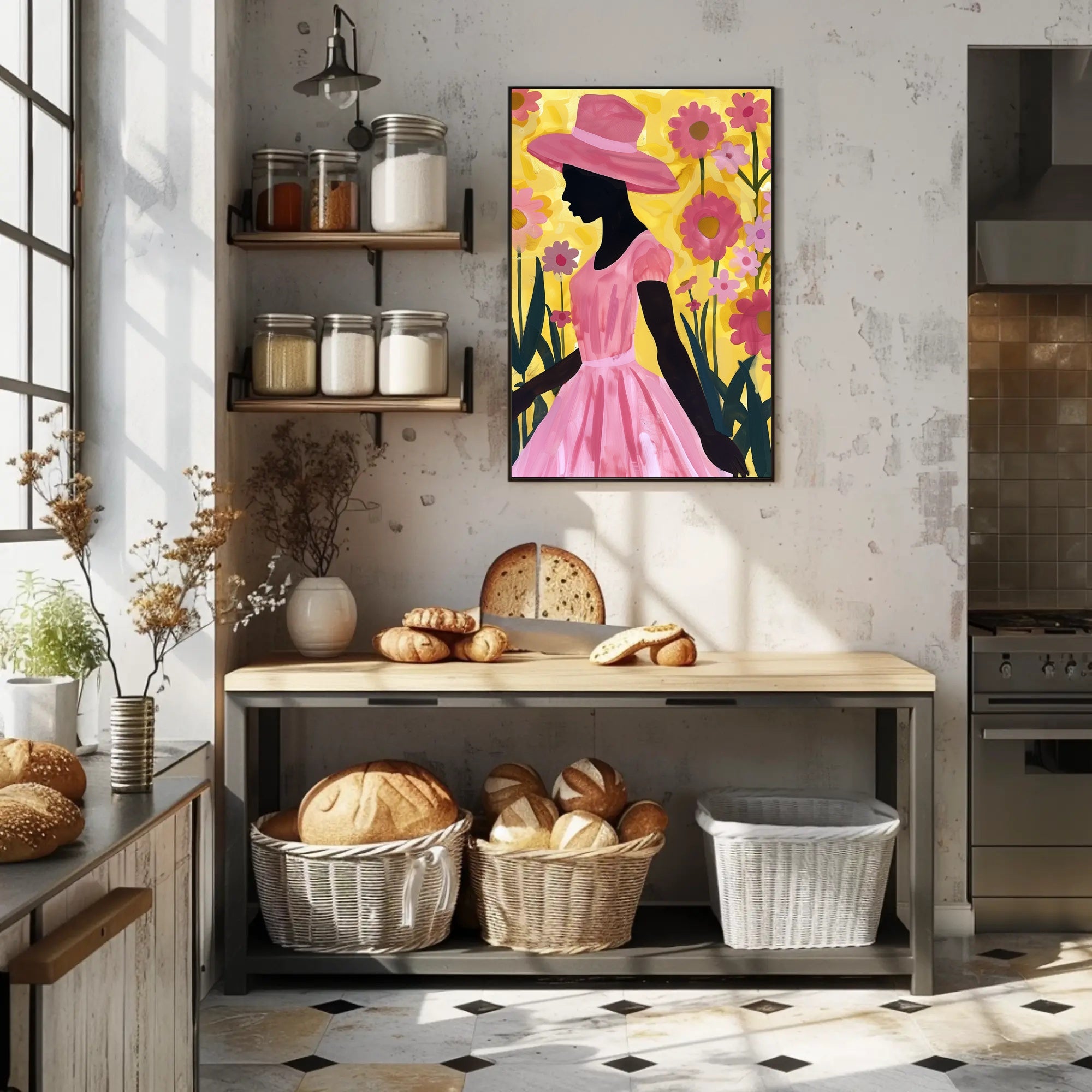 Silhouetted Woman in Pink: Artistic Poster PosterGoat