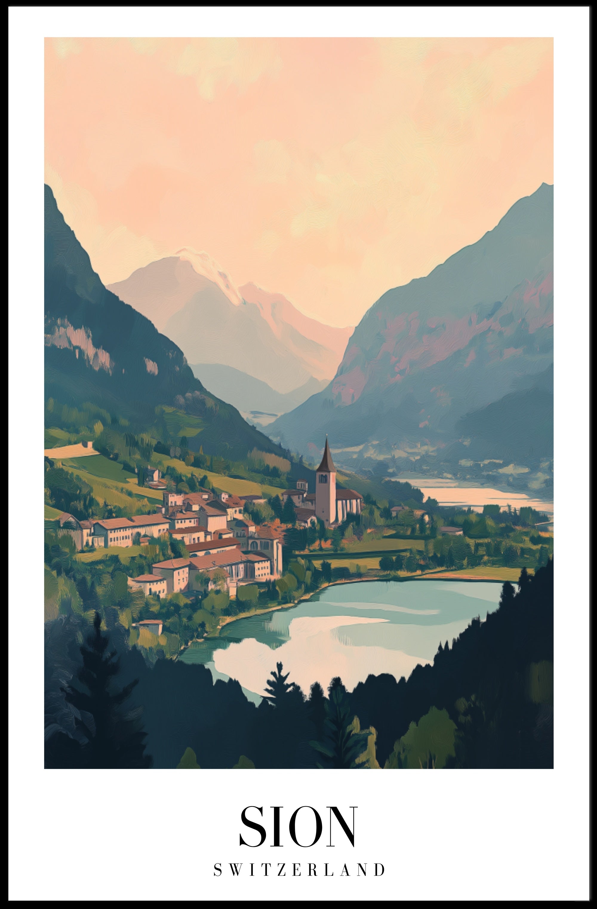 Sion Cityscape Art Print: Urban or Cityscape Poster PosterGoat