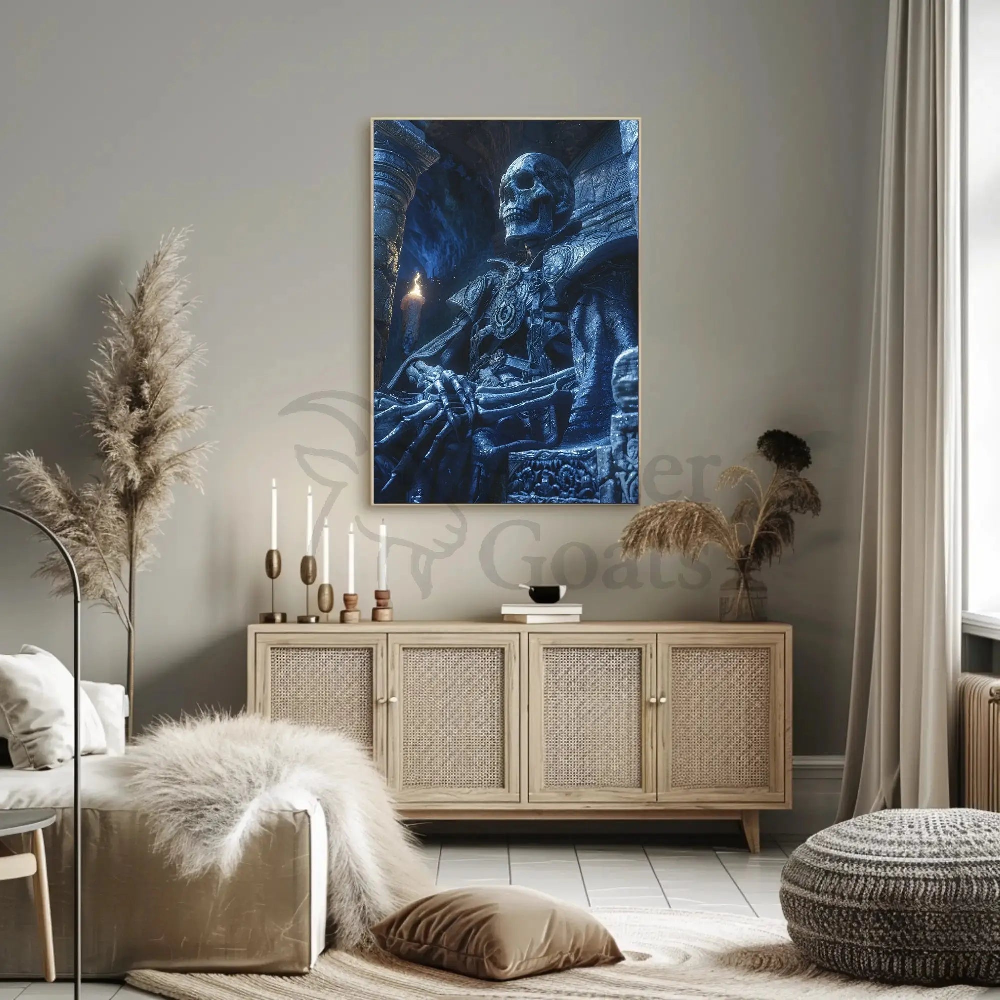 Skeletal Monarch on Throne Fantasy Art Poster PosterGoat