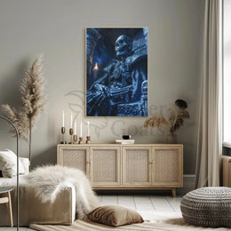 Skeletal Monarch on Throne Fantasy Art Poster PosterGoat