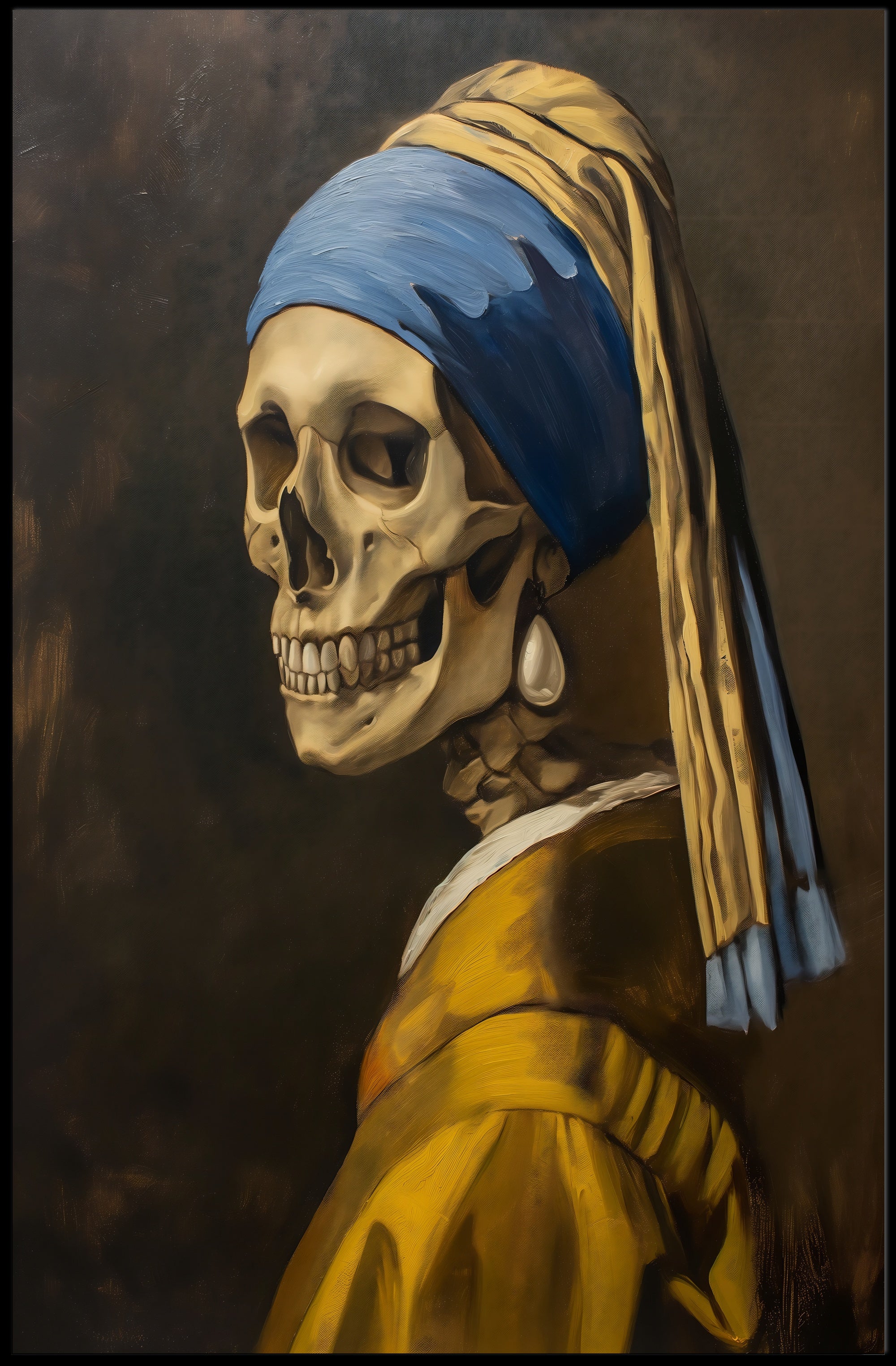 Skeletal Portrait with Earring Artistic Poster PosterGoat
