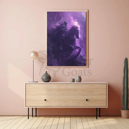Skeletal Rider on Fiery Horse Fantasy Illustration Poster PosterGoat