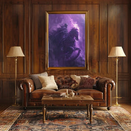 Skeletal Rider on Fiery Horse Fantasy Illustration Poster PosterGoat