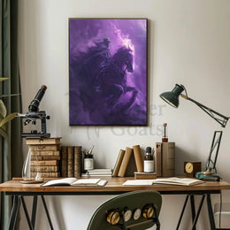 Skeletal Rider on Fiery Horse Fantasy Illustration Poster PosterGoat