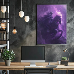Skeletal Rider on Fiery Horse Fantasy Illustration Poster PosterGoat