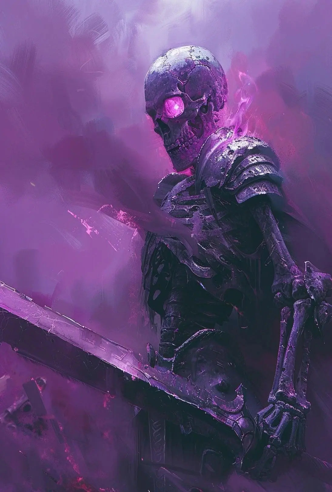 Skeletal Warrior in Eerie Mist Fantasy Poster PosterGoat