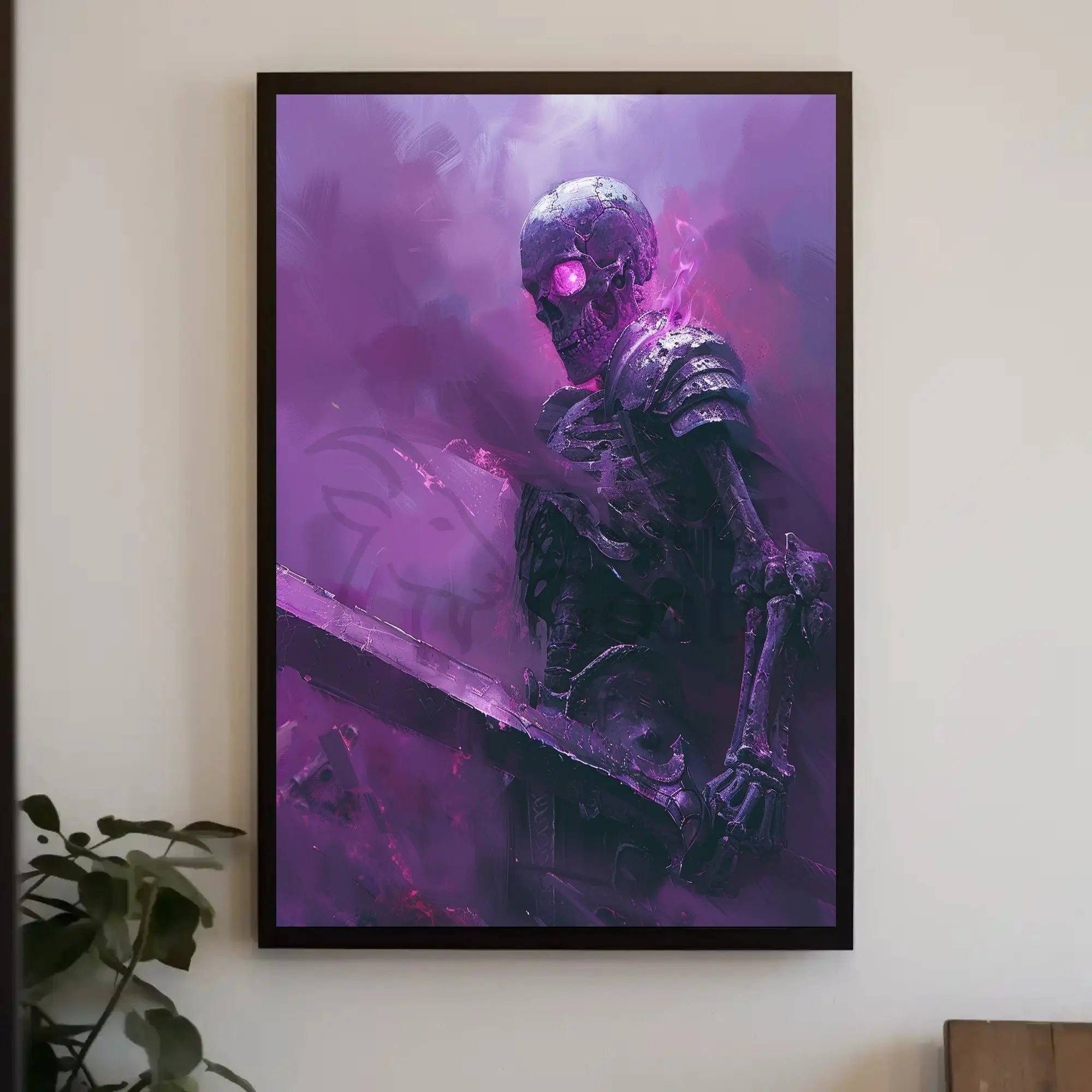 Skeletal Warrior in Eerie Mist Fantasy Poster PosterGoat