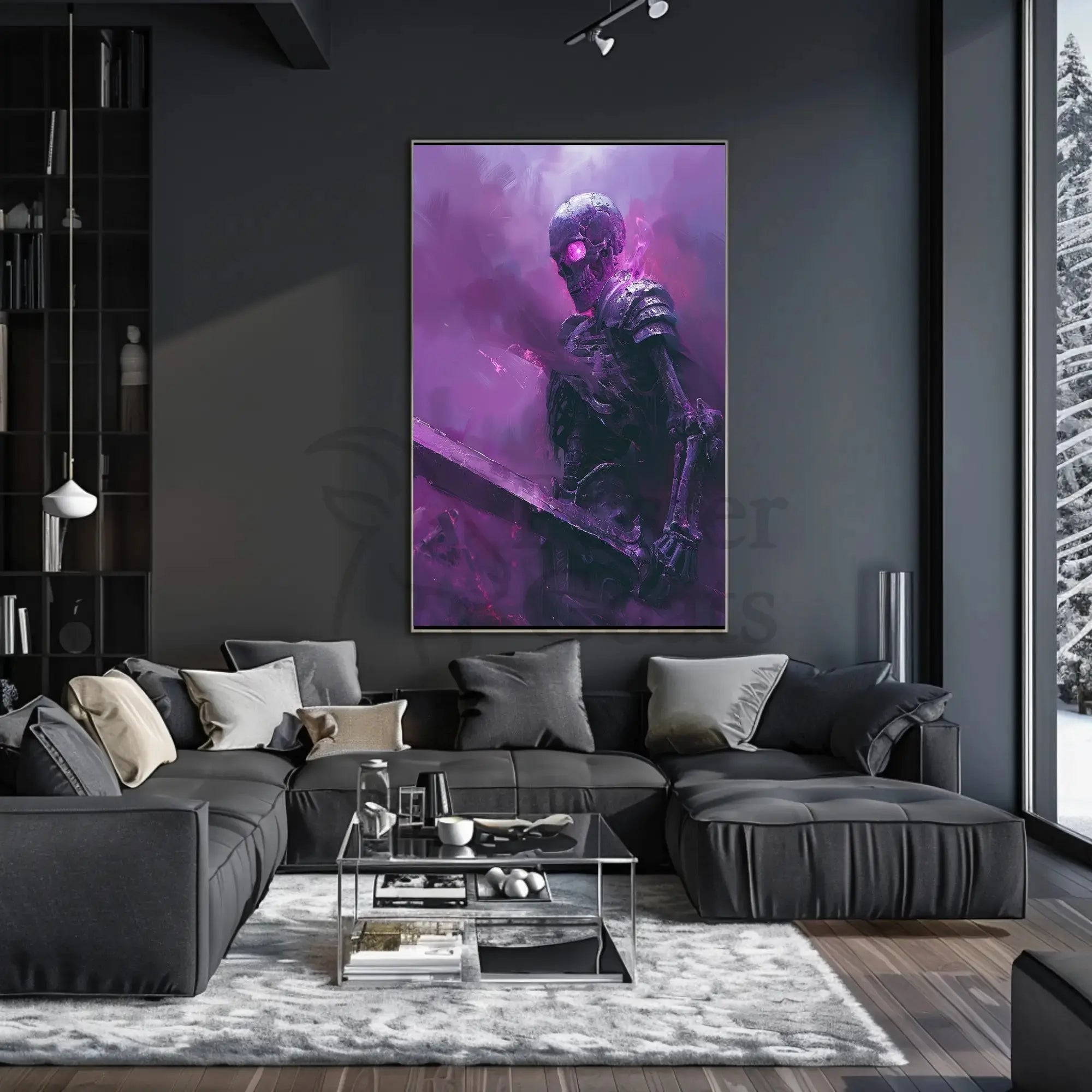 Skeletal Warrior in Eerie Mist Fantasy Poster PosterGoat