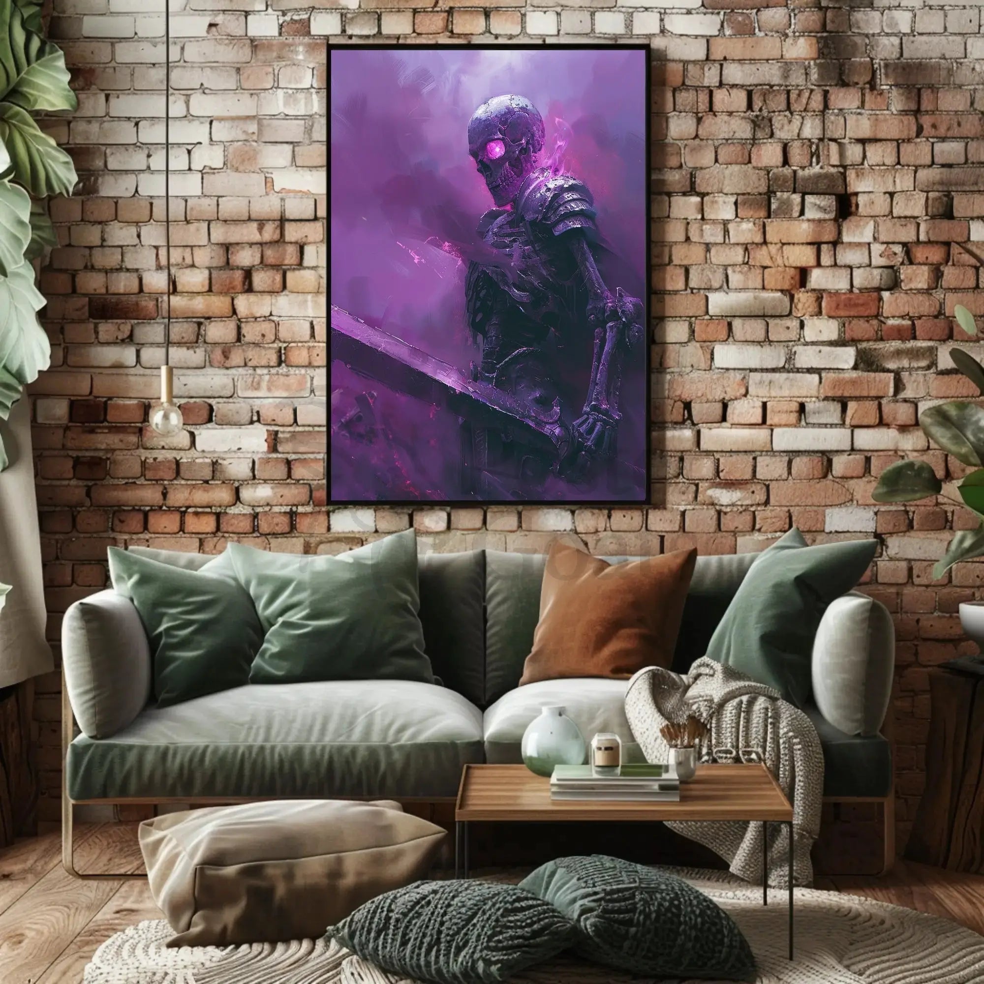 Skeletal Warrior in Eerie Mist Fantasy Poster PosterGoat