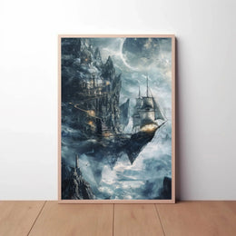 Skyborne Ship Adventure Fantasy Artistic Poster PosterGoat