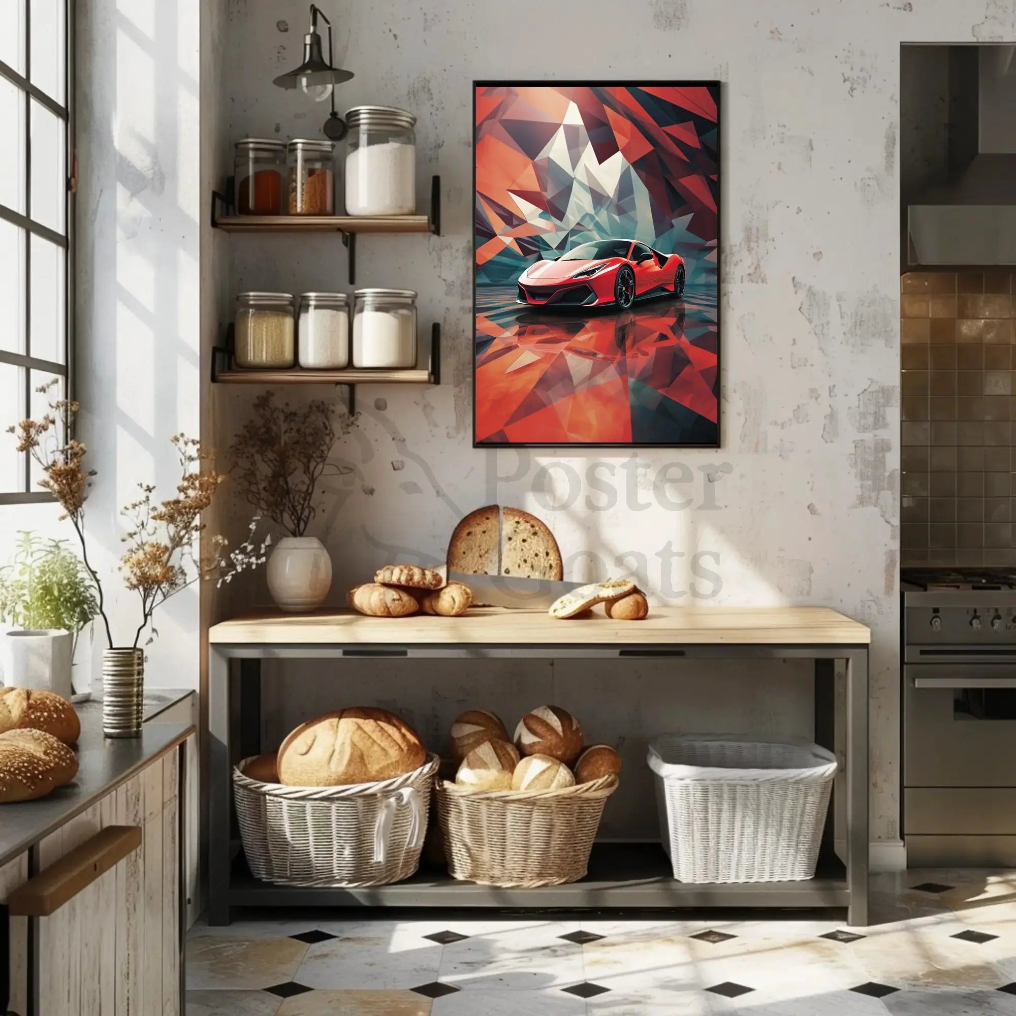 Sleek Modern Sports Car Abstract Artistic Poster PosterGoat