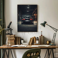Sleek Modern Sports Car in Industrial Warehouse Poster PosterGoat