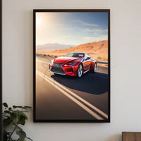 Sleek Red Sports Car Desert Highway Travel Poster PosterGoat